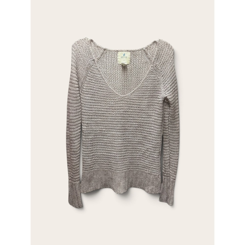 Aerie Women Mauve Taupe Knit V-Neck Sweater Long Sleeve 2010 Vintage Style Med